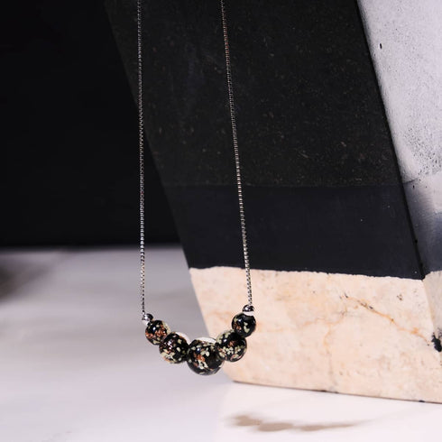 Obsidienne | Argent sterling .925 | Collier fermoir infini en verre luciole
